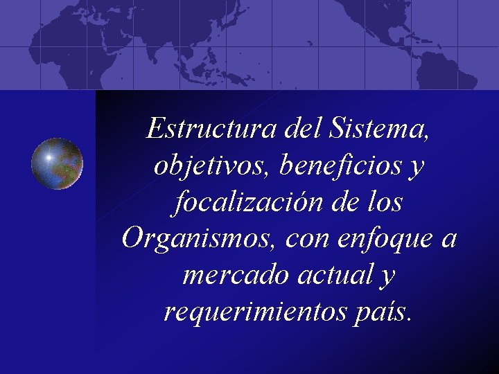 Estructura del Sistema, objetivos, beneficios y focalización de los Organismos, con enfoque a mercado