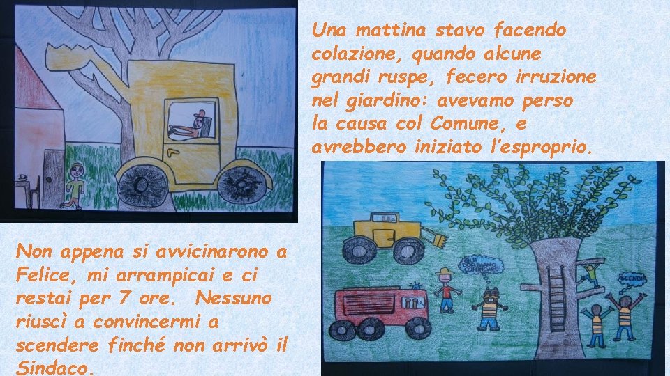 Una mattina stavo facendo colazione, quando alcune grandi ruspe, fecero irruzione nel giardino: avevamo