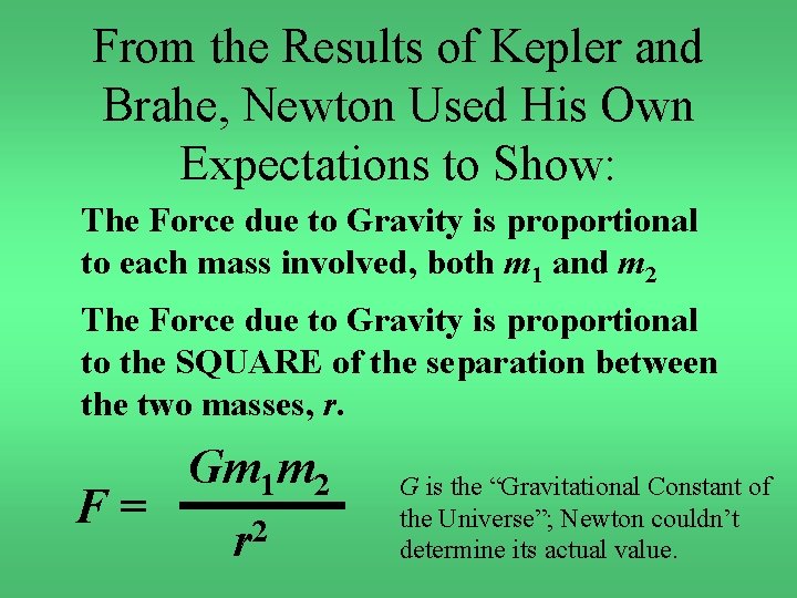 From the Results of Kepler and Brahe, Newton Used His Own Expectations to Show: