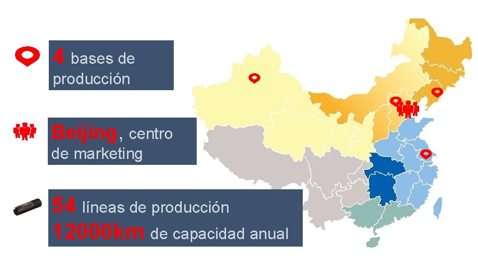 4 bases de producción Beijing, centro de marketing 54 líneas de producción 12000 km