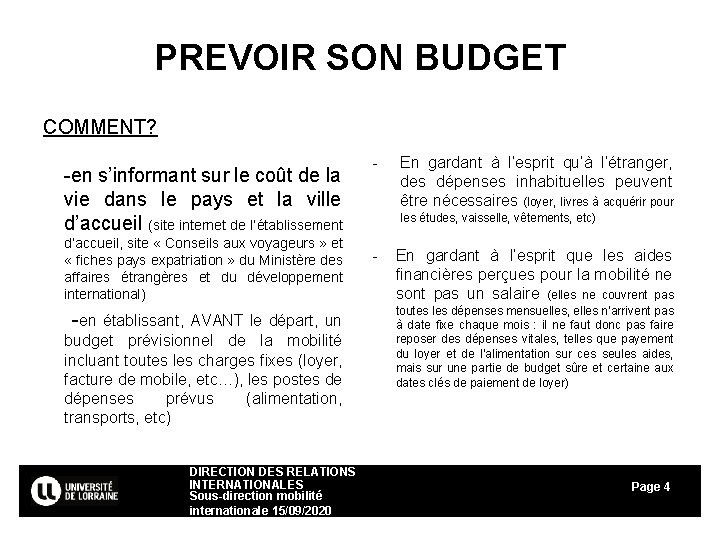 PREVOIR SON BUDGET COMMENT? -en s’informant sur le coût de la vie dans le