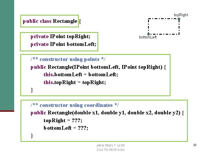 top. Right public class Rectangle { private IPoint top. Right; private IPoint bottom. Left;