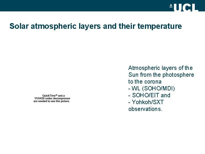 Solar atmospheric layers and their temperature Atmospheric layers of the Sun from the photosphere