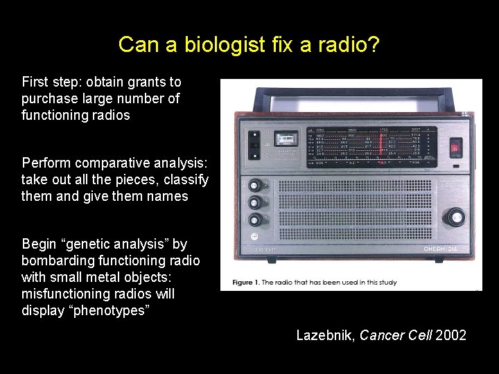 Can a biologist fix a radio? First step: obtain grants to purchase large number