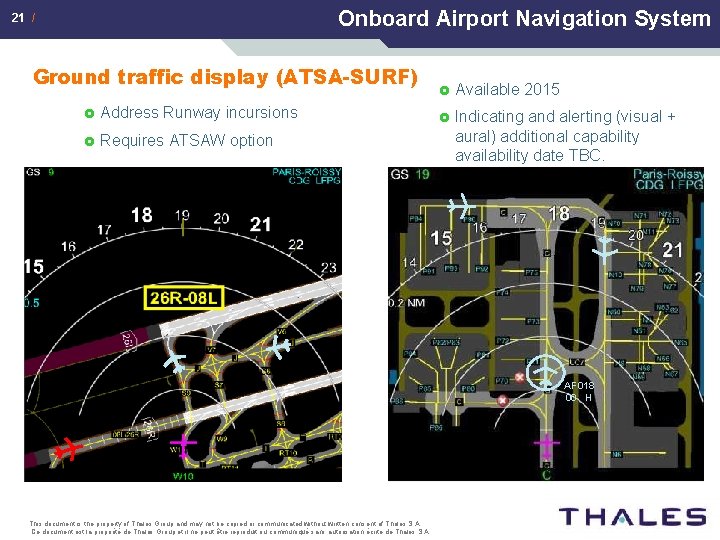 Onboard Airport Navigation System 21 / Ground traffic display (ATSA-SURF) £ Address Runway incursions