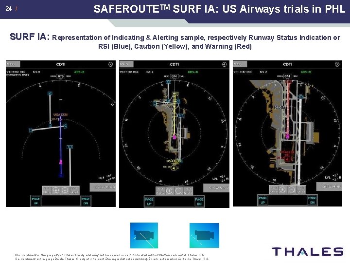 24 / SAFEROUTETM SURF IA: US Airways trials in PHL SURF IA: Representation of