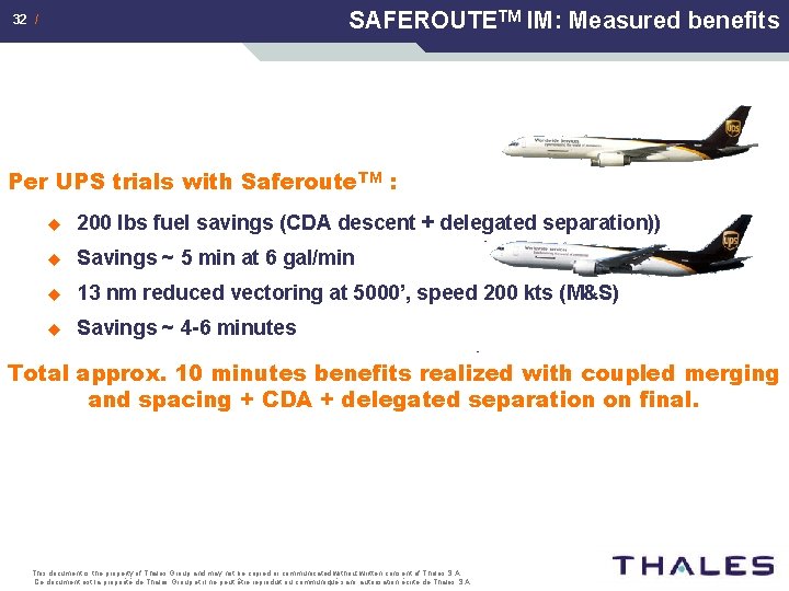 SAFEROUTETM IM: Measured benefits 32 / Per UPS trials with Saferoute. TM : u