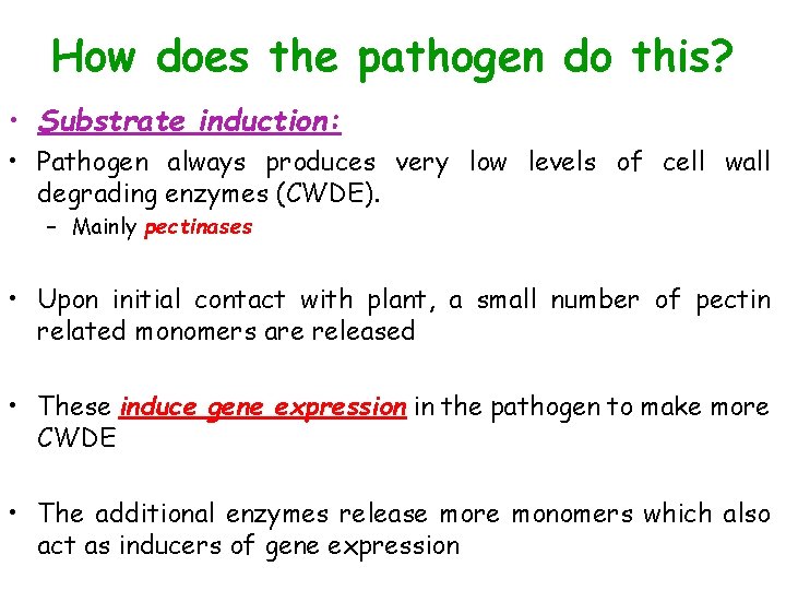 How does the pathogen do this? • Substrate induction: • Pathogen always produces very