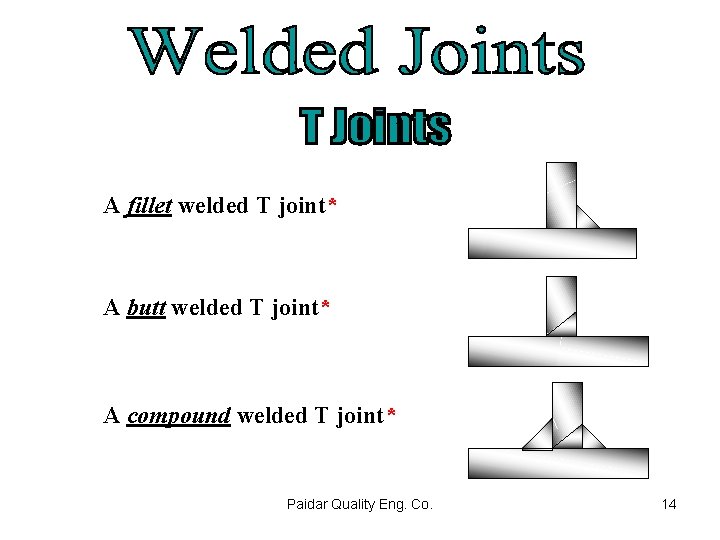 A fillet welded T joint* A butt welded T joint* A compound welded T