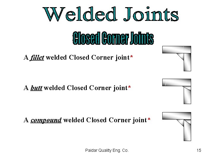 A fillet welded Closed Corner joint* A butt welded Closed Corner joint* A compound