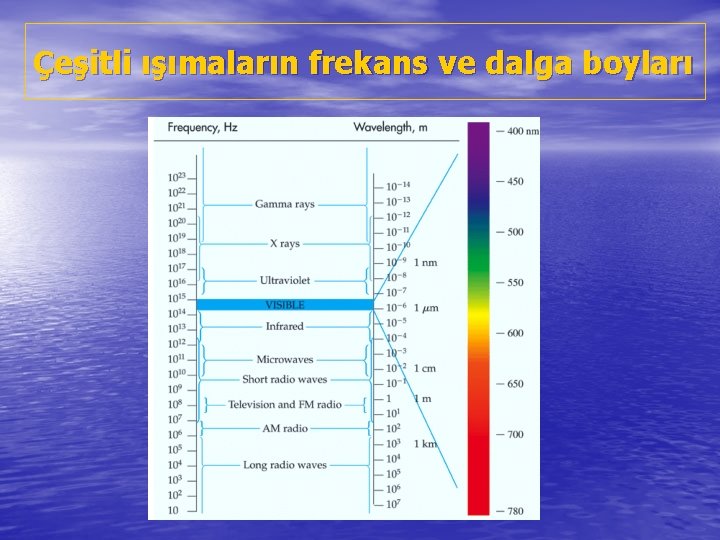 Çeşitli ışımaların frekans ve dalga boyları 