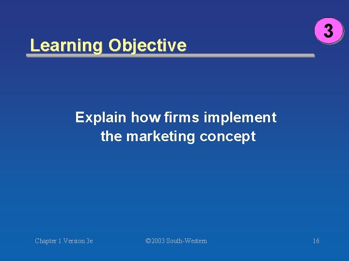 3 Learning Objective Explain how firms implement the marketing concept Chapter 1 Version 3