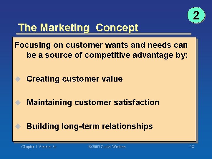The Marketing Concept 2 Focusing on customer wants and needs can be a source