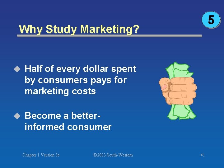 5 Why Study Marketing? u Half of every dollar spent by consumers pays for