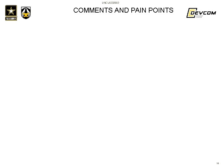 UNCLASSIFIED COMMENTS AND PAIN POINTS 14 14 