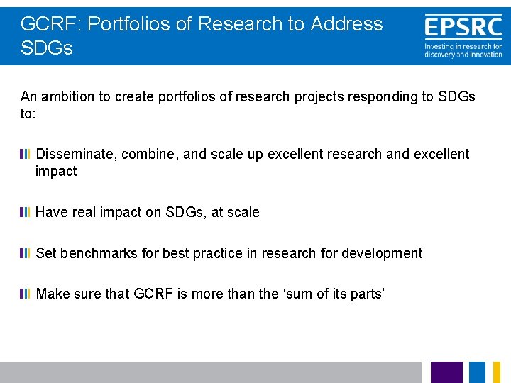 GCRF: Portfolios of Research to Address SDGs An ambition to create portfolios of research