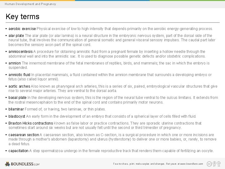 Human Development and Pregnancy Key terms • aerobic exercise Physical exercise of low to