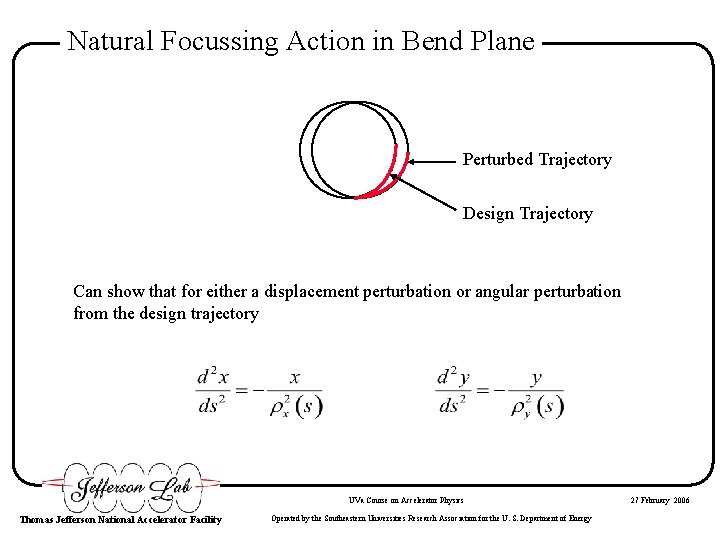 Natural Focussing Action in Bend Plane Perturbed Trajectory Design Trajectory Can show that for