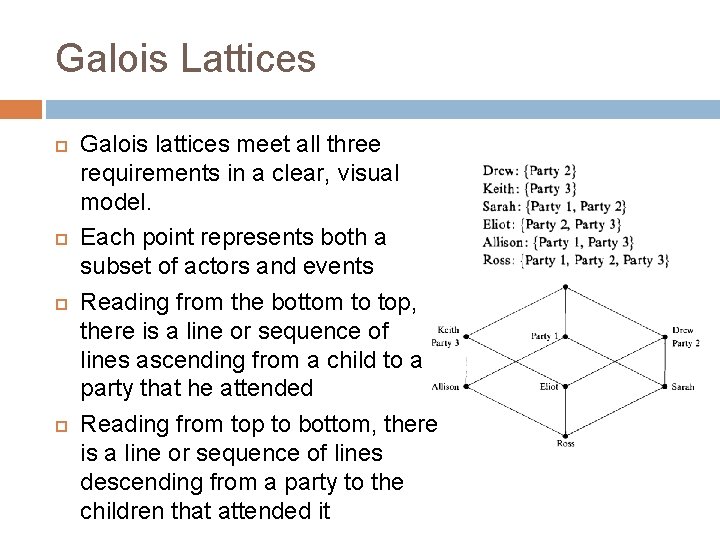 Galois Lattices Galois lattices meet all three requirements in a clear, visual model. Each