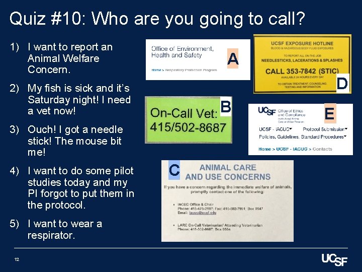 Quiz #10: Who are you going to call? 1) I want to report an