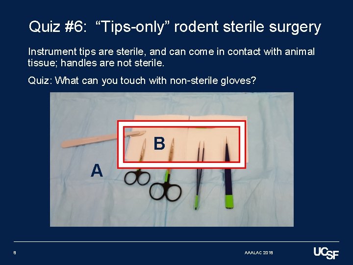 Quiz #6: “Tips-only” rodent sterile surgery Instrument tips are sterile, and can come in