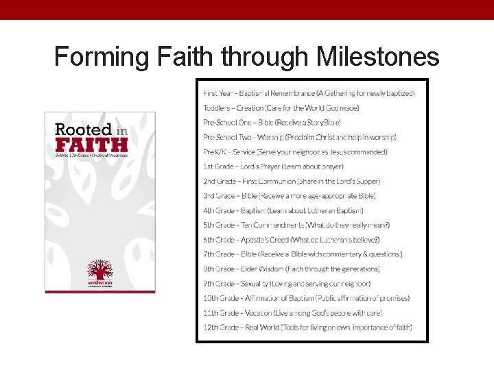 Forming Faith through Milestones 