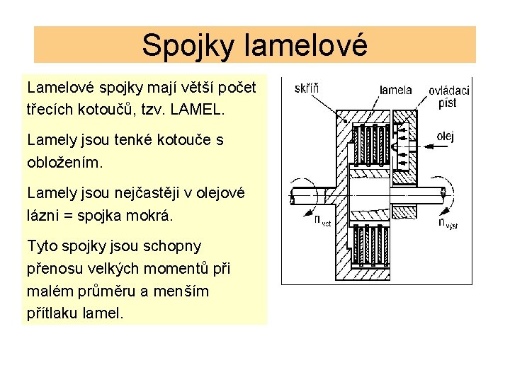 Spojky lamelové Lamelové spojky mají větší počet třecích kotoučů, tzv. LAMEL. Lamely jsou tenké