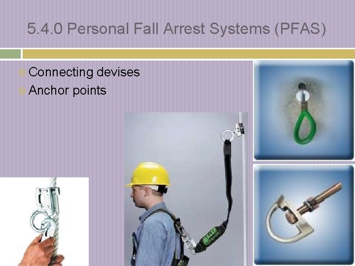 5. 4. 0 Personal Fall Arrest Systems (PFAS) Connecting devises Anchor points 