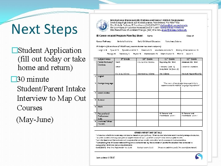 Next Steps �Student Application (fill out today or take home and return) � 30