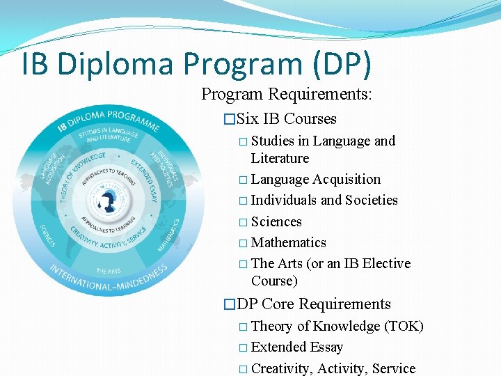 IB Diploma Program (DP) Program Requirements: �Six IB Courses � Studies in Language and