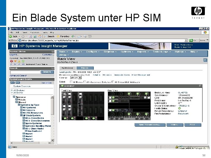 Ein Blade System unter HP SIM 10/30/2020 35 