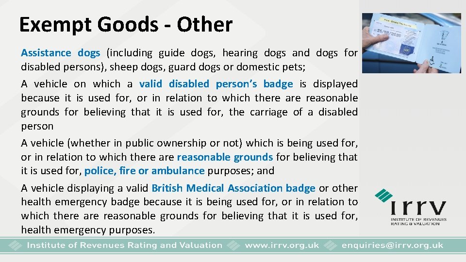 Exempt Goods - Other Assistance dogs (including guide dogs, hearing dogs and dogs for
