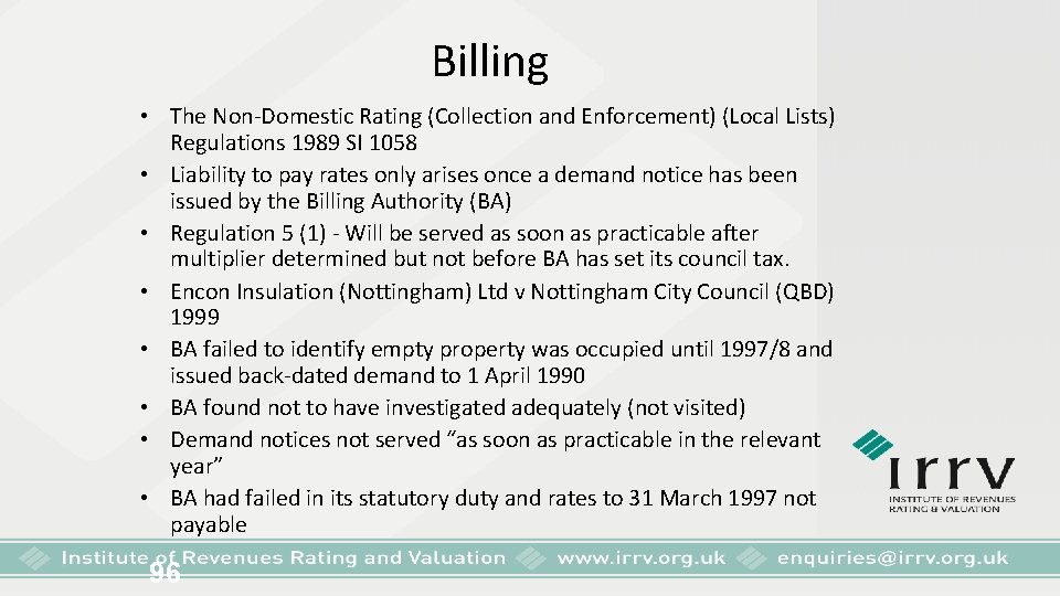 Billing • The Non-Domestic Rating (Collection and Enforcement) (Local Lists) Regulations 1989 SI 1058