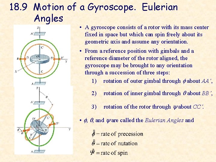 18. 9 Motion of a Gyroscope. Eulerian Angles • A gyroscope consists of a