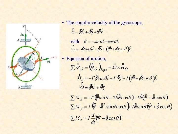 • The angular velocity of the gyroscope, . with • Equation of motion,