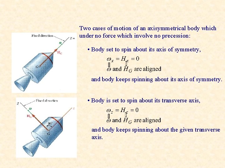 Two cases of motion of an axisymmetrical body which under no force which involve