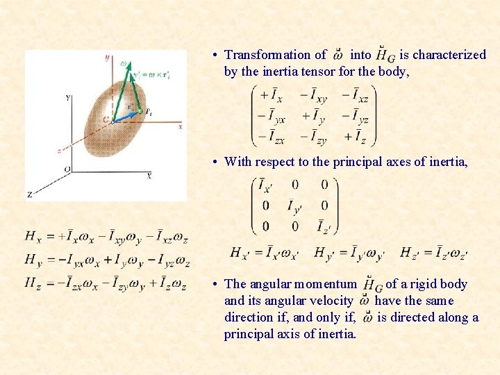  • Transformation of into is characterized by the inertia tensor for the body,