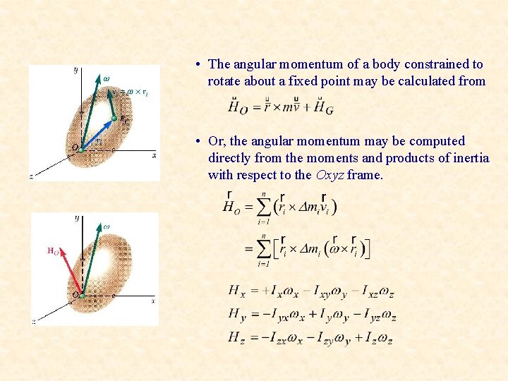  • The angular momentum of a body constrained to rotate about a fixed