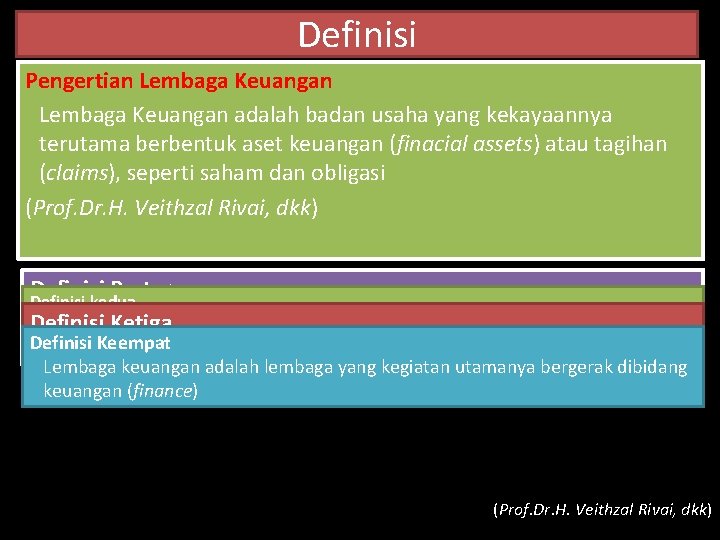 Definisi Pengertian Lembaga Keuangan adalah badan usaha yang kekayaannya terutama berbentuk aset keuangan (finacial