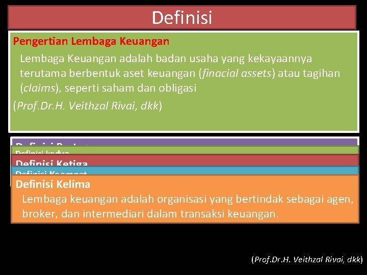 Definisi Pengertian Lembaga Keuangan adalah badan usaha yang kekayaannya terutama berbentuk aset keuangan (finacial