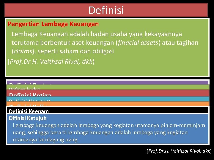Definisi Pengertian Lembaga Keuangan adalah badan usaha yang kekayaannya terutama berbentuk aset keuangan (finacial