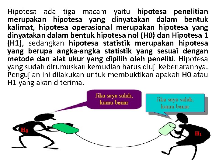 Hipotesa ada tiga macam yaitu hipotesa penelitian merupakan hipotesa yang dinyatakan dalam bentuk kalimat,