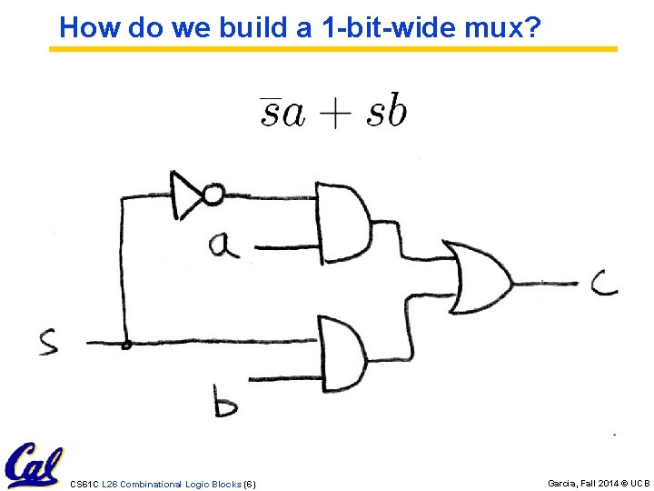 How do we build a 1 -bit-wide mux? CS 61 C L 26 Combinational