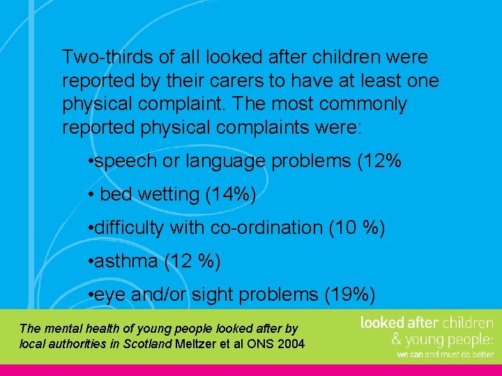 Two-thirds of all looked after children were reported by their carers to have at