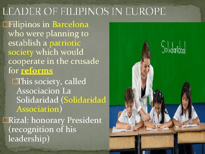 LEADER OF FILIPINOS IN EUROPE �Filipinos in Barcelona who were planning to establish a