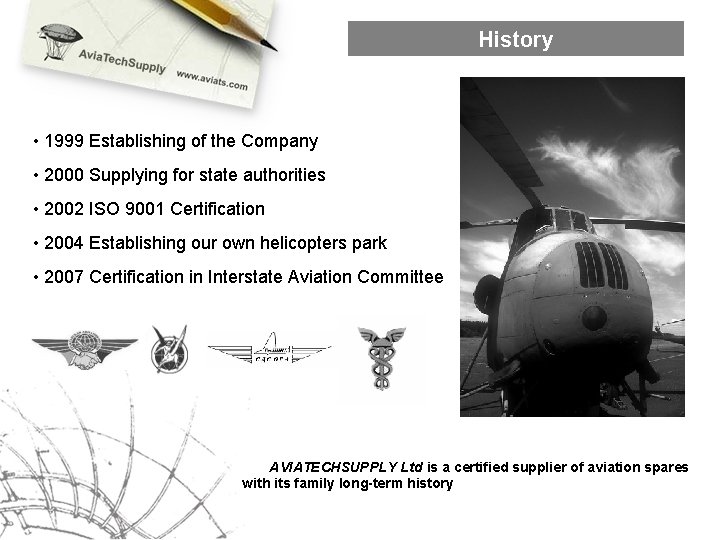 History • 1999 Establishing of the Company • 2000 Supplying for state authorities •