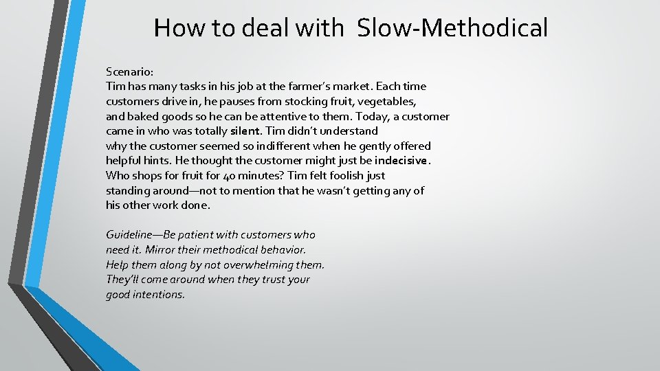 How to deal with Slow-Methodical Scenario: Tim has many tasks in his job at