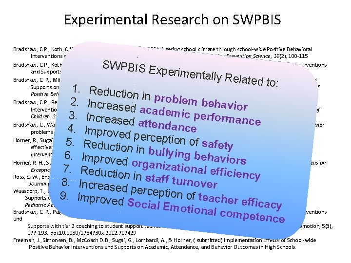 Experimental Research on SWPBIS Bradshaw, C. P. , Koth, C. W. , Thornton, L.