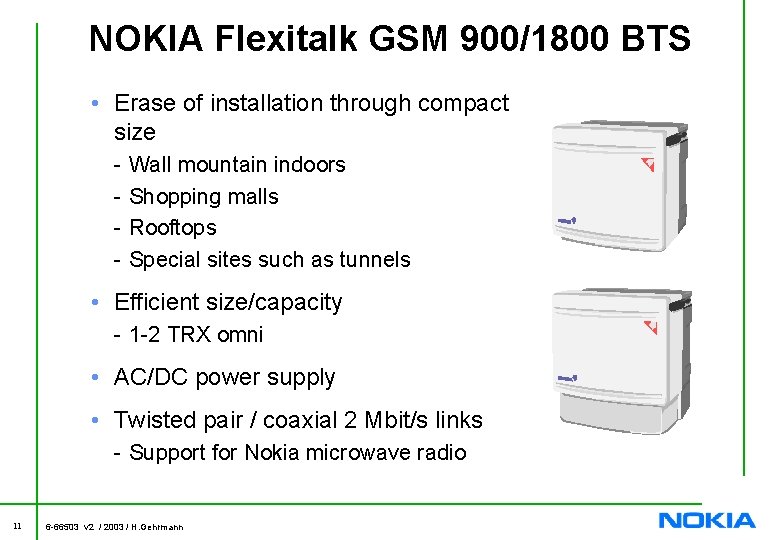 NOKIA Flexitalk GSM 900/1800 BTS • Erase of installation through compact size - Wall
