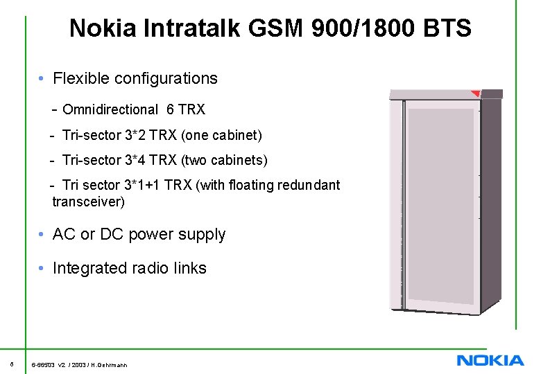 Nokia Intratalk GSM 900/1800 BTS • Flexible configurations - Omnidirectional 6 TRX - Tri-sector